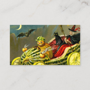 Vintage Halloween Black Cat and Witch Enclosure Card