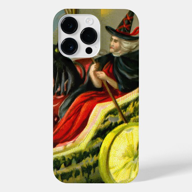 Vintage Halloween Black Cat and Witch iPhone Case (Back)