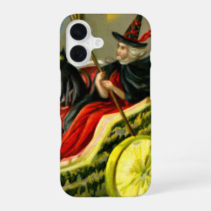 Vintage Halloween Black Cat and Witch iPhone 16 Case
