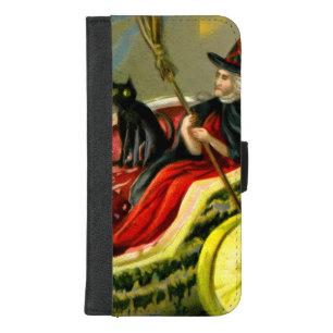 Vintage Halloween Black Cat and Witch iPhone 8/7 Plus Wallet Case