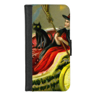 Vintage Halloween Black Cat and Witch iPhone 8/7 Wallet Case