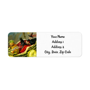 Vintage Halloween Black Cat and Witch Label
