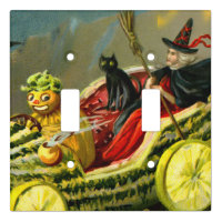 Vintage Halloween Black Cat and Witch