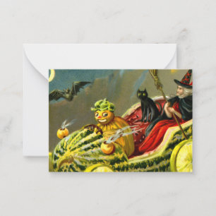 Vintage Halloween Black Cat and Witch Note Card