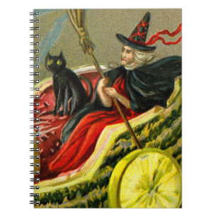 Vintage Halloween Black Cat and Witch Notebook