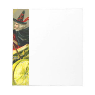 Vintage Halloween Black Cat and Witch Notepad