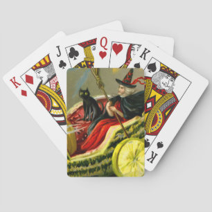 Vintage Halloween Black Cat and Witch Poker Cards