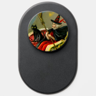 Vintage Halloween Black Cat and Witch PopSocket