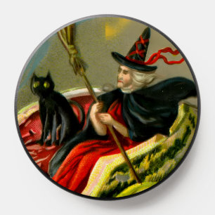 Vintage Halloween Black Cat and Witch PopSocket
