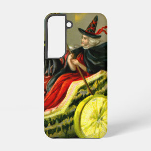Vintage Halloween Black Cat and Witch Samsung Galaxy S22 Case