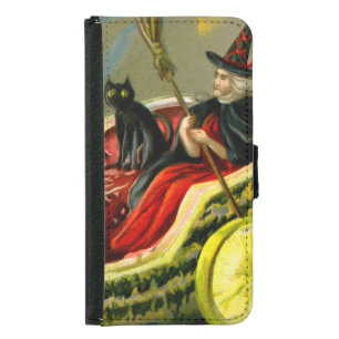 Vintage Halloween Black Cat and Witch Samsung Galaxy S5 Wallet Case