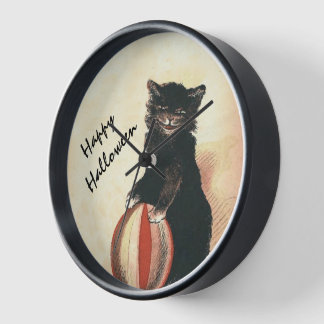 Vintage HALLOWEEN Black Cat Clock