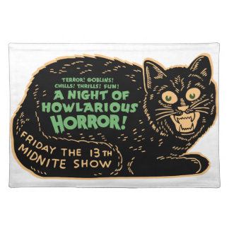 Vintage Halloween Black Cat Cloth Placemat