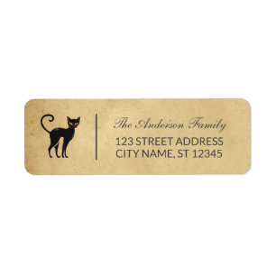 Vintage Halloween Black Cat Custom Family Name Label