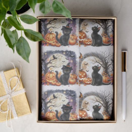 Vintage Halloween Black Cat Decoupage Tissue Paper