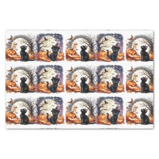Vintage Halloween Black Cat Decoupage Tissue Paper