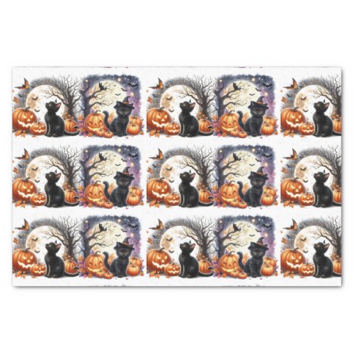 Vintage Halloween Black Cat Decoupage Tissue Paper