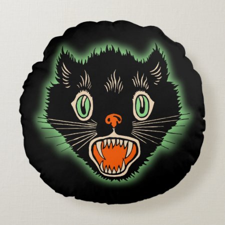 Vintage Halloween Black Cat Design Pillow