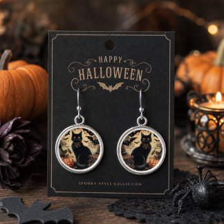 Vintage Halloween Black Cat Earrings