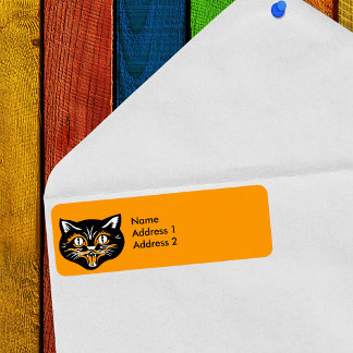 Vintage Halloween Black Cat Face Label