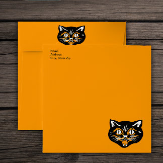 Vintage Halloween Black Cat Face Party Envelope