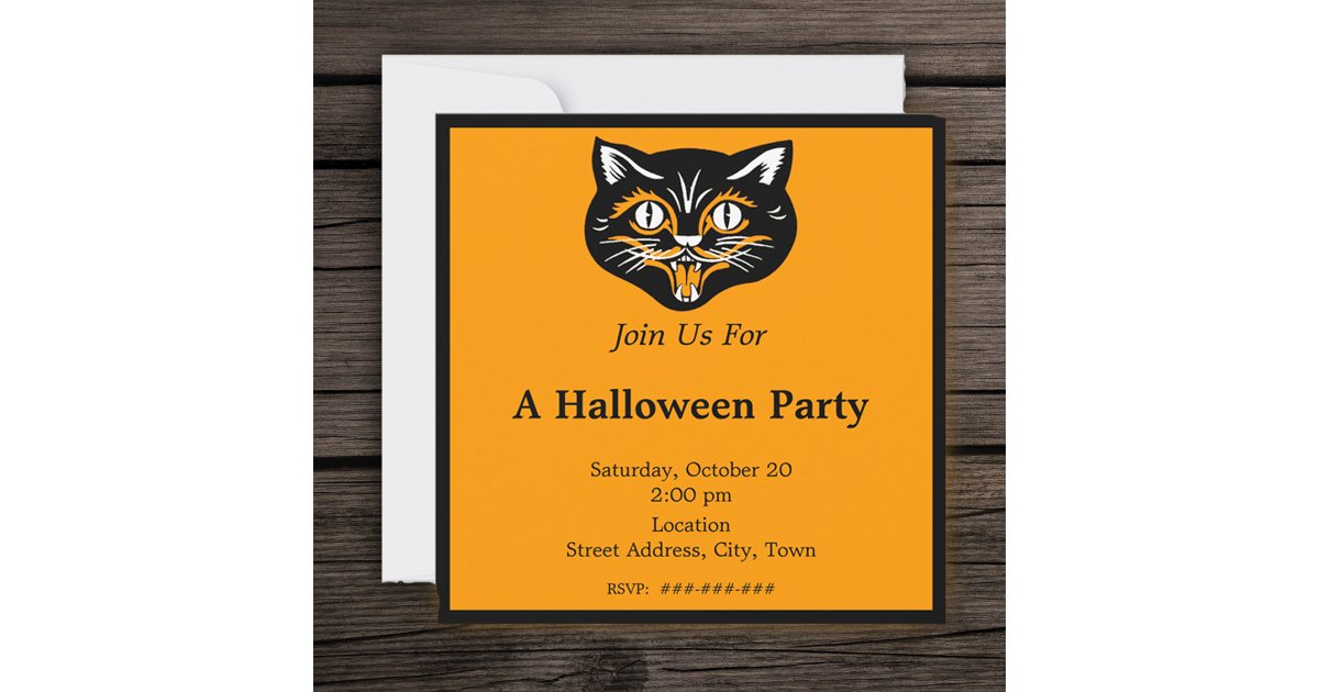 Vintage Halloween Black Cat Face Party Invitation | Zazzle