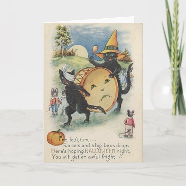 Vintage Halloween Black Cat Greeting Card