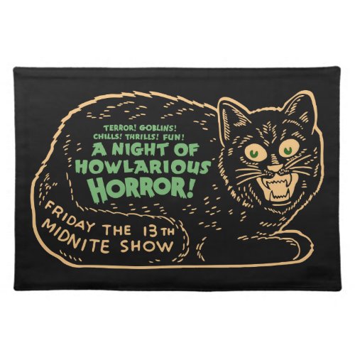 Vintage Halloween Black Cat Howlarious Show Cloth Placemat
