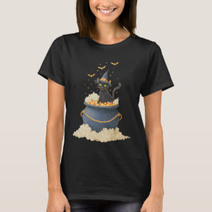 Vintage Halloween Black Cat in Cauldron T-Shirt