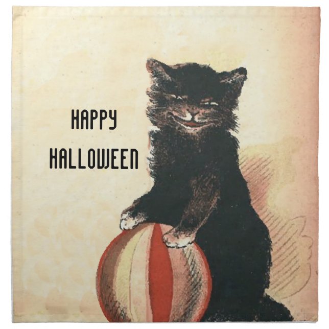 Vintage HALLOWEEN Black Cat Napkin (Front)