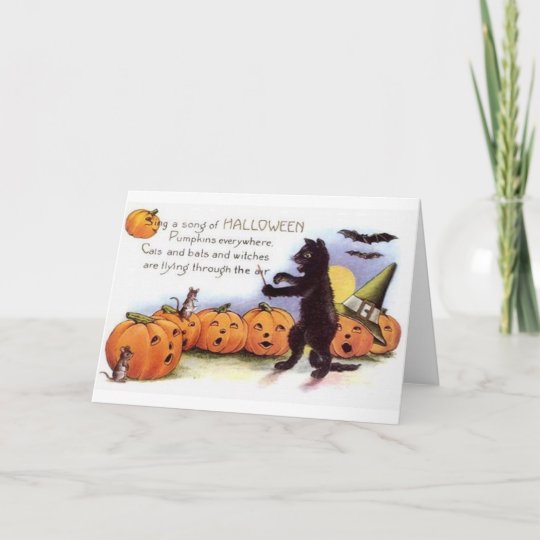 Vintage Halloween Black Cat Orchestra Card Zazzle Com