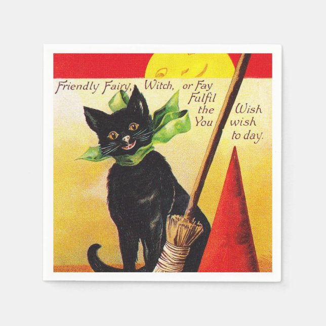 vintage Halloween black cat party Napkins (Front)