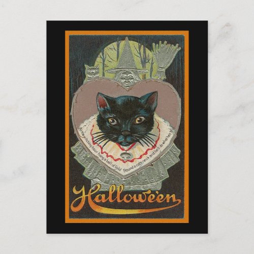 Vintage Halloween Black Cat Postcard