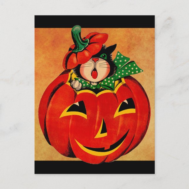 Vintage Halloween Black Cat Postcard (Front)