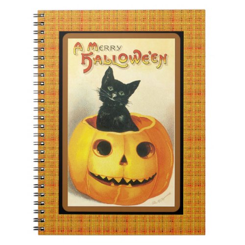 Vintage Halloween Black Cat Pumpkin Notebook