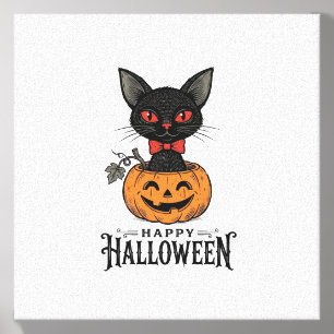 Vintage Halloween Black Cat Pumpkin Shirt Design_1 Canvas Photo Tile