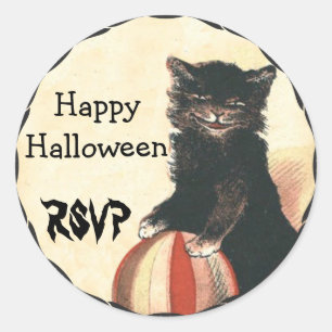 Vintage HALLOWEEN Black Cat RSVP Classic Round Sticker