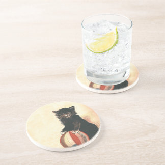 Vintage HALLOWEEN Black Cat Sandstone Coaster