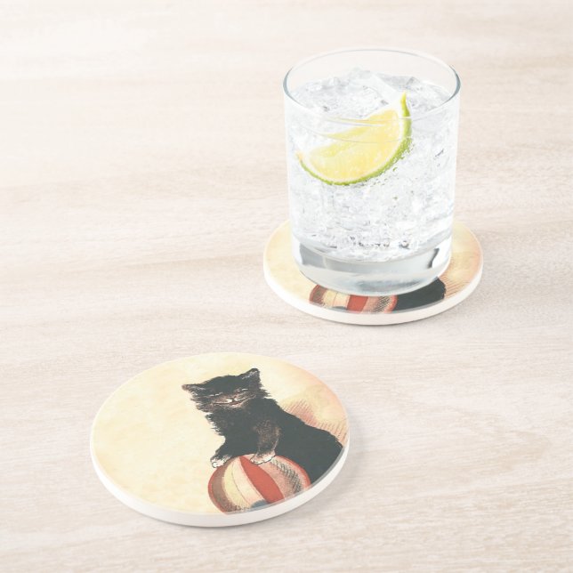 Vintage HALLOWEEN Black Cat Sandstone Coaster (Side)
