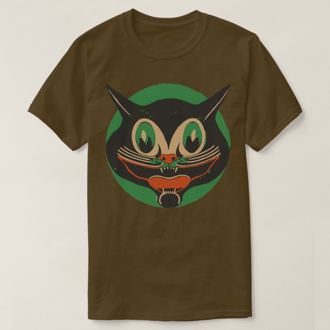 Vintage Halloween Black Cat Scaredy Cat T-Shirt (Design Front)
