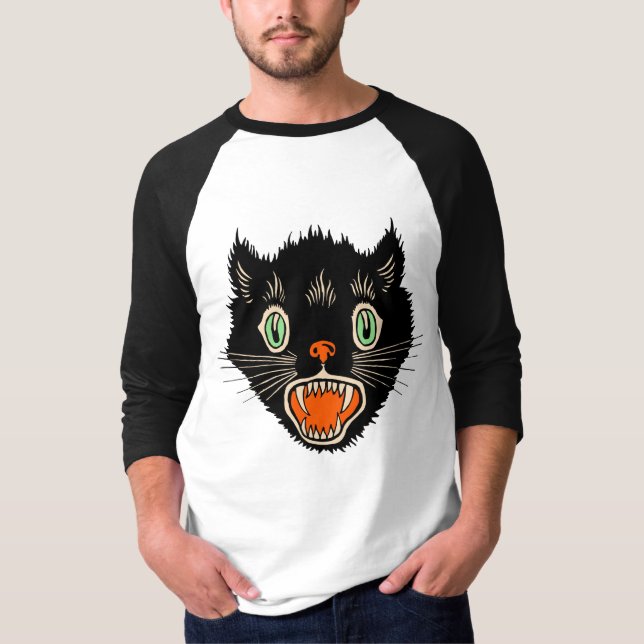 Vintage Halloween Black Cat Shirt (Front)