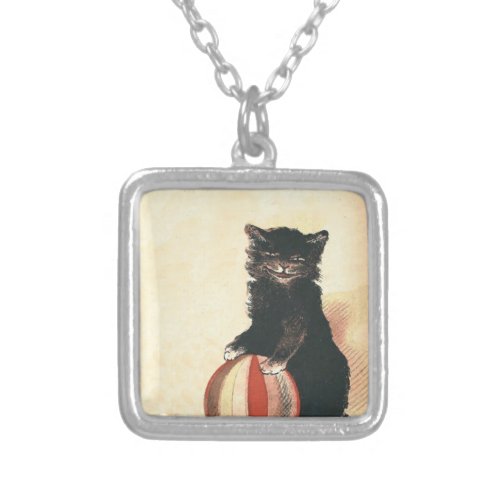 Vintage HALLOWEEN Black Cat Silver Plated Necklace