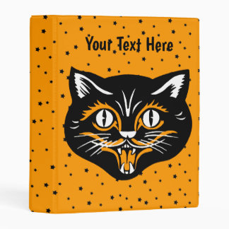 Vintage Halloween Black Cat Smiling Face Stars Mini Binder
