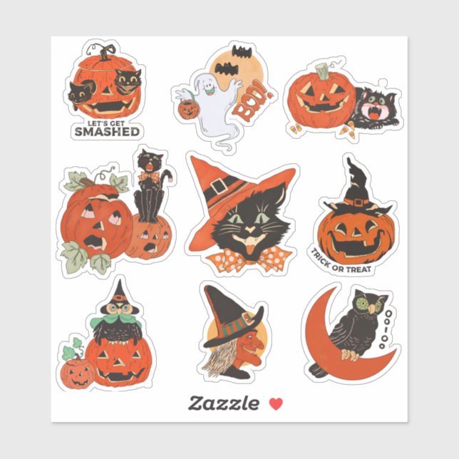 Vintage Halloween black cat Sticker (Sheet)