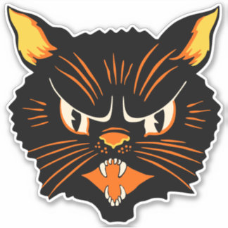 Vintage Halloween Black Cat Sticker
