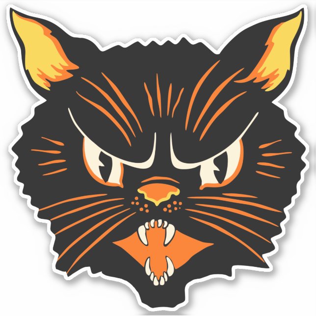 Vintage Halloween Black Cat Sticker (Front)