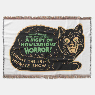 Vintage Halloween Black Cat Throw Blanket