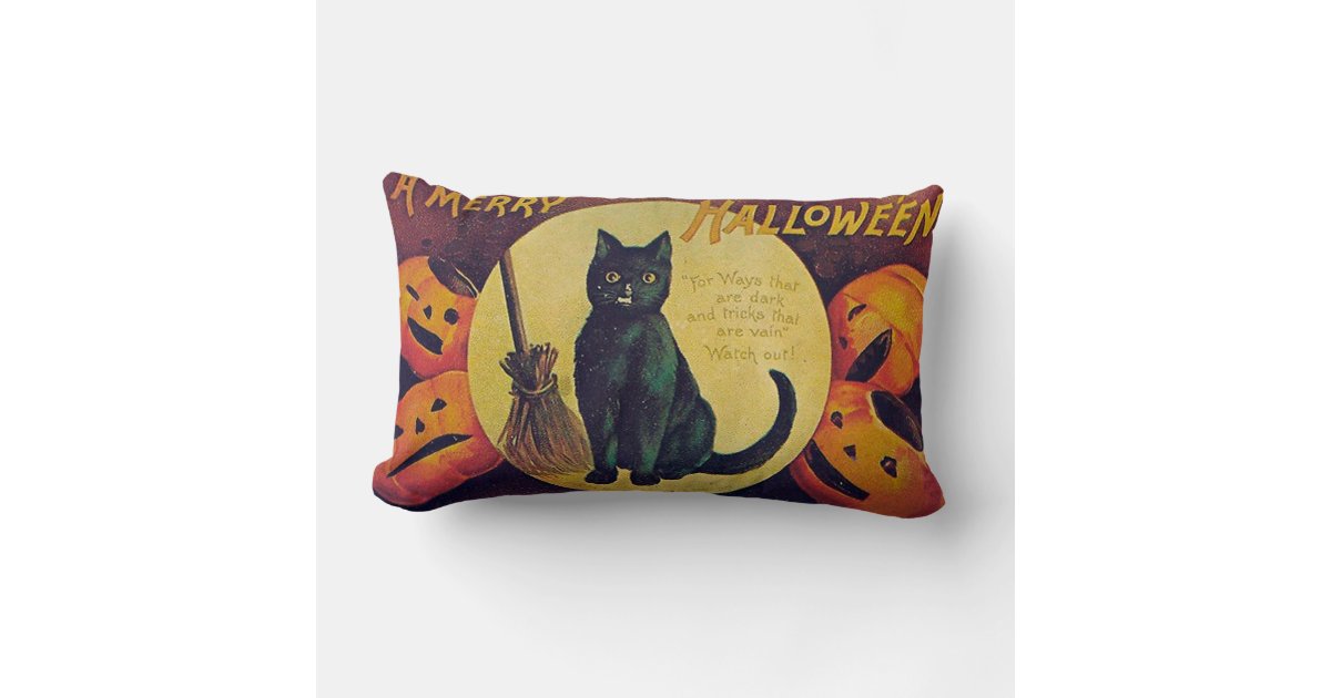 Vintage Halloween Black Cat Throw Pillow | Zazzle