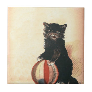 Vintage HALLOWEEN Black Cat Tile