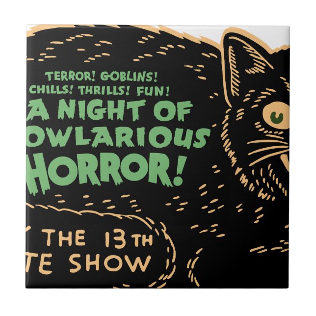 Vintage Halloween Black Cat Tile (Front)